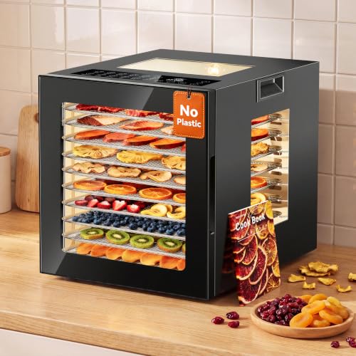 Image of Manastin Food Dehydrator Machine 10 Stainless Steel Trays, 850W Dryer for Meat Jerky, Fruit, Herbs, Yogurt & Dog Treats, 95-167℉ Dehydrated Dryer, 48H Timer, 10 Presets, Overheating Protection, Black