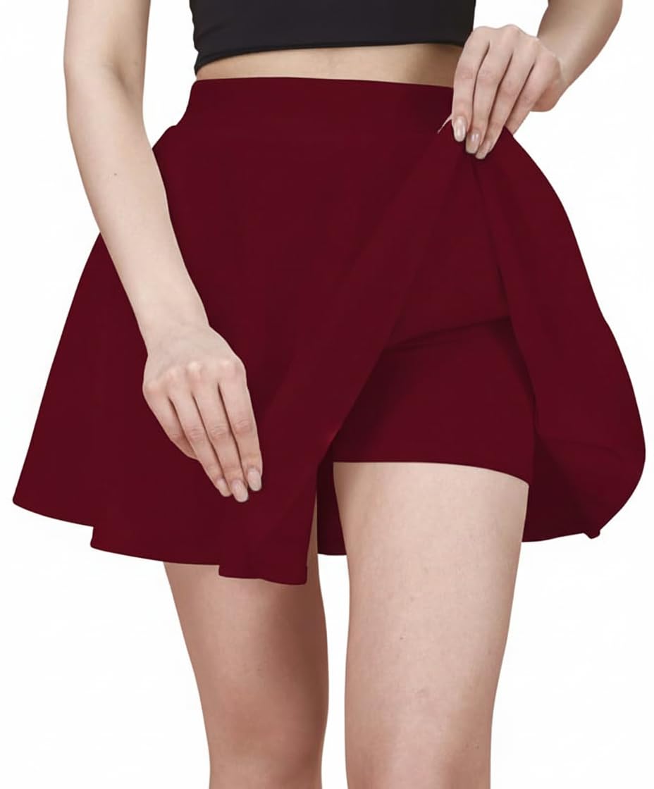 fashionez Women’s Skort Skirt with Inner Shorts | High Waist Stretchable Mini Skirt for Girls & Women | Solid Flared Skirt with Built-in Shorts | Casual, Gym-picture-32