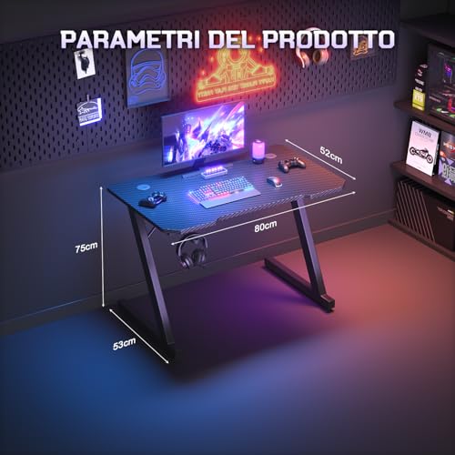 Scrivania Gaming 80 x 52 cm, Tavolo Gaming Ergonomica, Scrivania per Computer Postazione Gamer con Piano del Tavolo in Fibra di Carbonio Adatto Sia per i Giocatori Che per l'uso in Ufficio. - Scrivania Gaming - Immagine 2