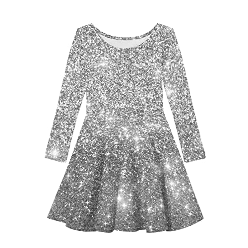 Girls Casual Long Sleeve T Shirt Dress Twirly Swing Graphic Print Novelty A Line Dress