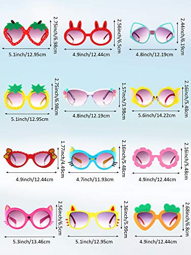 Weewooday 12 Pairs Kids Sunglasses Bulk Toddler Cat Strawberry Flower Heart Shaped Cartoon Party Sunglasses for Kids2
