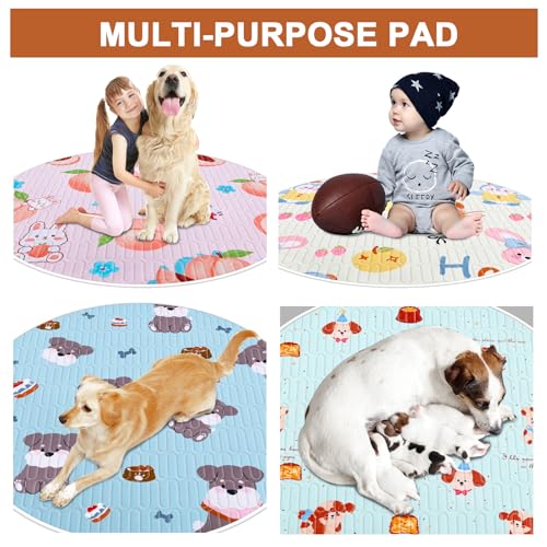 Image of 4 Pack Whelping Pads for Dogs, Round Whelping Pads Washable and Waterproof ,Reusable Pet Pee Pads Puppy Training Pad Whelping Floor Pad Whelping Supplies for Dogs (32 inch, Round,Multicolor)