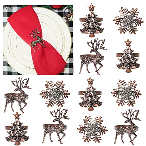 HADDIY Christmas Napkin Rings,Set of 12 Retro Snowflake for Dinner Table