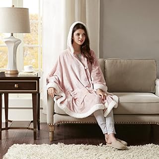 Angel Wrap with Berber Trim - Super Soft Cosy Velvet Cape - Luxury Faux Fur Winter Shawl Cloak Cape Coat - Poncho Wrap Blanket with Sleeves Pockets