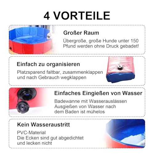 60x20cm Hundepool fur Kleine Hunde Hundebecken Faltbare Schwimmbecken Hund Planschbecken rutschfest Hundebadewanne Swimmingpool mit Ablassventil