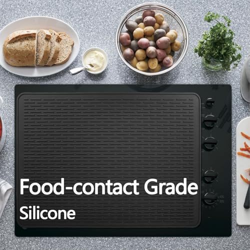 Stove Top Cover for Electric Stove - Silicone Stove Mat for Glass Top, Glass Cooktop Protector, XL Dish Drying Mats For Kitchen,Oven Covers for Electric Stove (Black,30 x 21)
