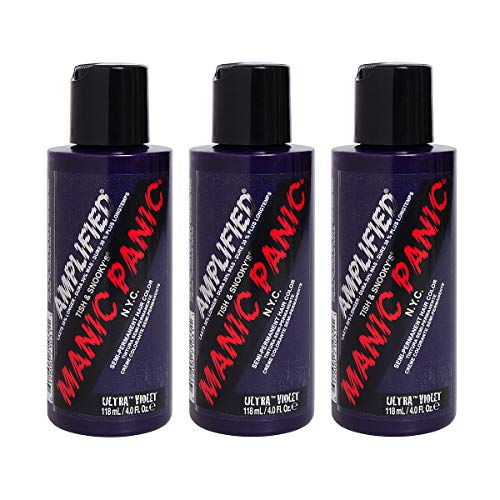 Manic Panic Ultra Violet Amplified Creme, Vegan, Cruelty Free, Purple Semi Permanent Hair Dye 3 x 118ml