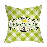 Softxpp Summer Lemon Decorative Throw Pillow Cover, Green Buffalo Plaid Check Fresh Squeezed...
