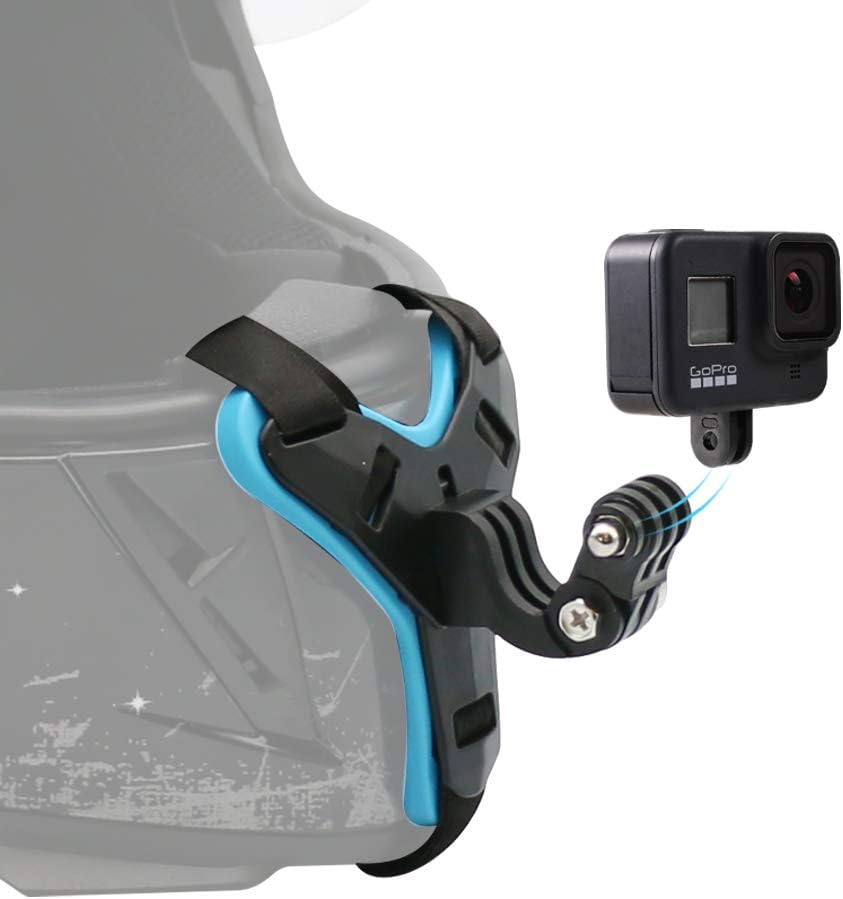 SUREWO Motorcycle Helmet Chin Strap Mount for GoPro Hero 13/12/11/10/9/8/7/(2018)/6/5 Black,DJI Osmo Action 5 pro/4/3/2,Insta360 ONE R,AKASO/Campark/YI and More