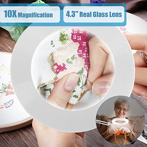 10X Veemagni 2-In-1 Magnifying Glass With Light And Stand, 3 Color Modes Stepless Dimmable, Real Glass Desk Lamp & Clamp, Led Lighted Magnifier With Light For Reading Crafts Close Works - White #TOP1