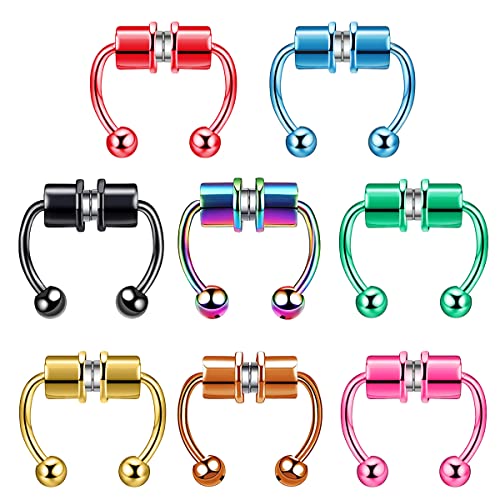 Bellna Fake Nose Rings, Fake Septum Fake Nose Ring Horseshoe Stainless Steel Magnetic Nose Rings For Women Men Colorful, Fake Nose Rings Septum Rings Non-Pierced Clip On Nose Hoop Rings Jewelry 8Pcs #TOP1