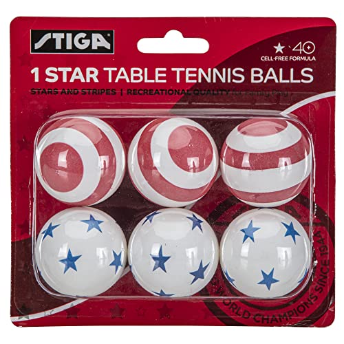 STIGA 6 Pack Stars/Stripes Ping Pong Balls - 40mm ITTF Regulation Size and Weight Ping Pong Balls