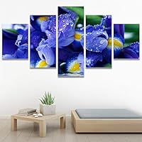 SIGNWIN 5 Panel Canvas Wall Art Blue Petals for Home Decorations Ready to Hang - 60
