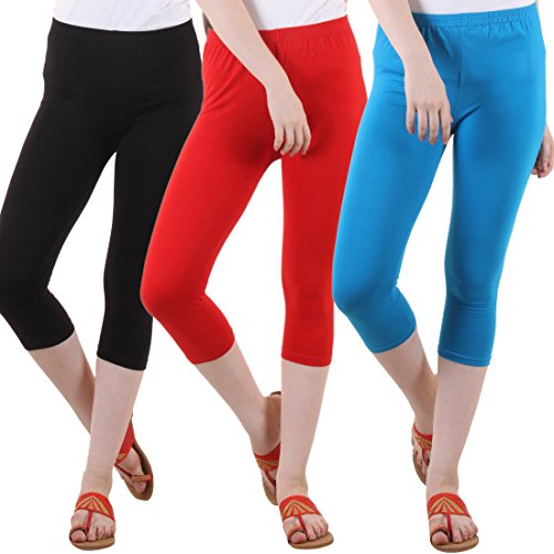 Image of DIAZ Women's Super Combed Cotton Elastane Stretch Slim Fit Printed Capri -Pack of 3