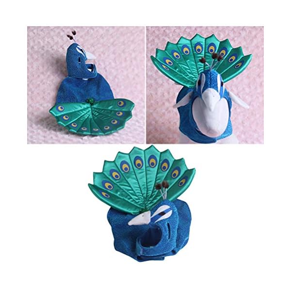 Popetpop dog peacock costume-pet costumes for cats peacocks halloween costumes with hat funny bird costume for small dogs and cats-blue - image 8