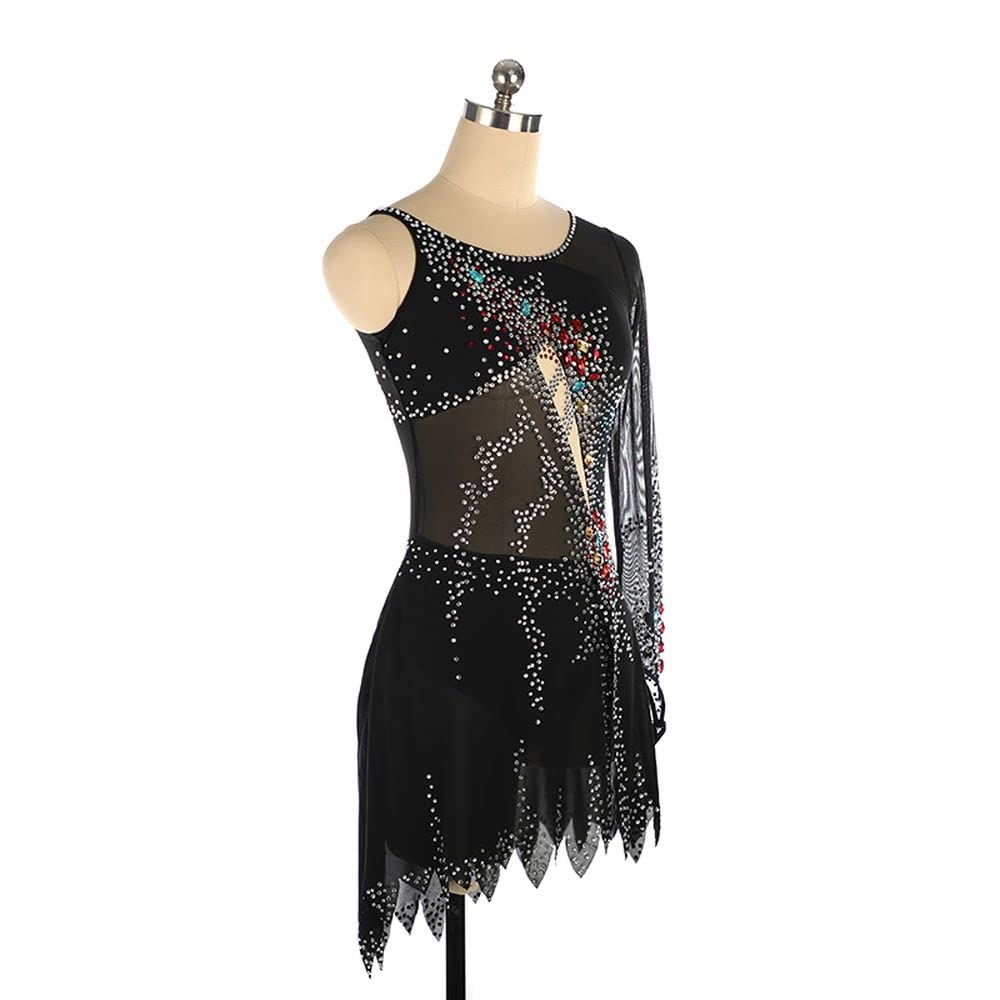 LIUHUO Robe de Patinage Artistique à Manches crochetées pour Femme