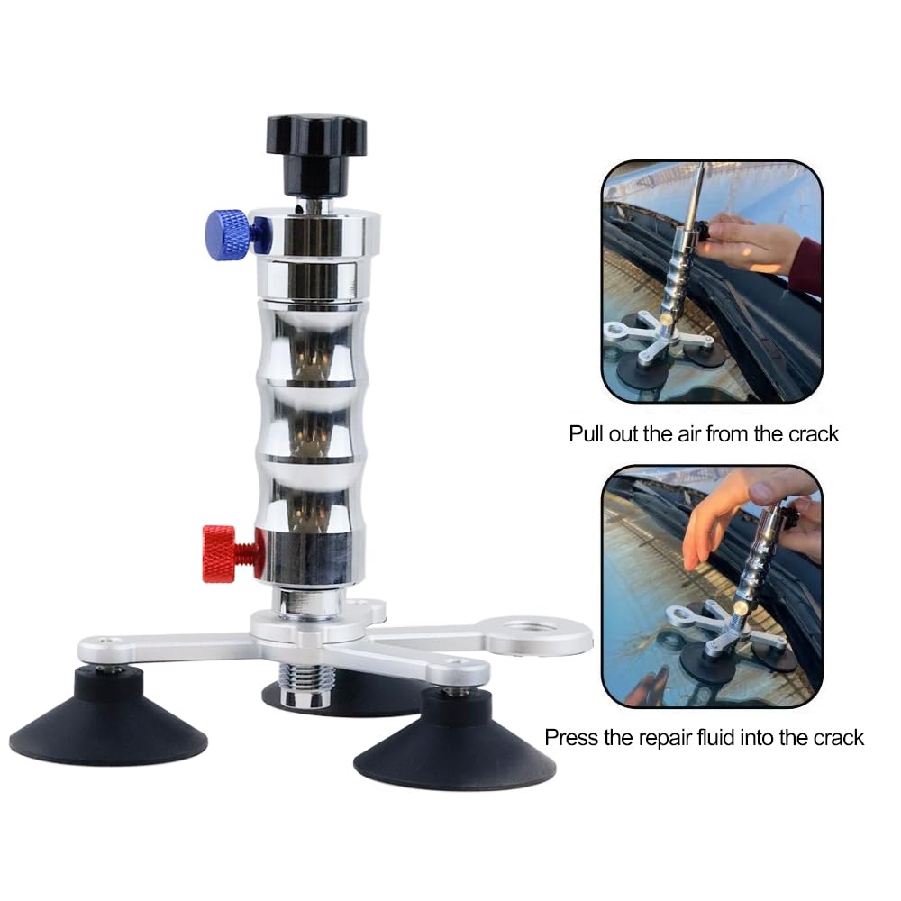 Bomba de vacío para reparación de parabrisas, herramienta de reparación de grietas de parabrisas de coche de acero inoxidable, soporte de reparación de virutas de vidrio para reparación de vidrio para