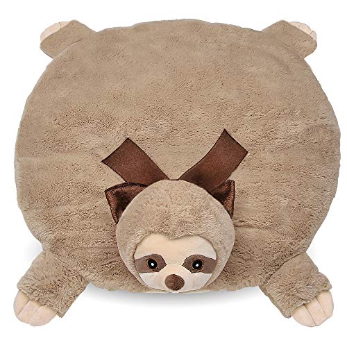 Image of Bearington Lil’ Speedster Sloth Tummy Time Mat - 30" x 30" Plush Baby Mat for Floor - Soft Quilted Velour Baby Play Rug and Blanket for Newborns - Washable Nursery Décor Gift for Boys or Girls