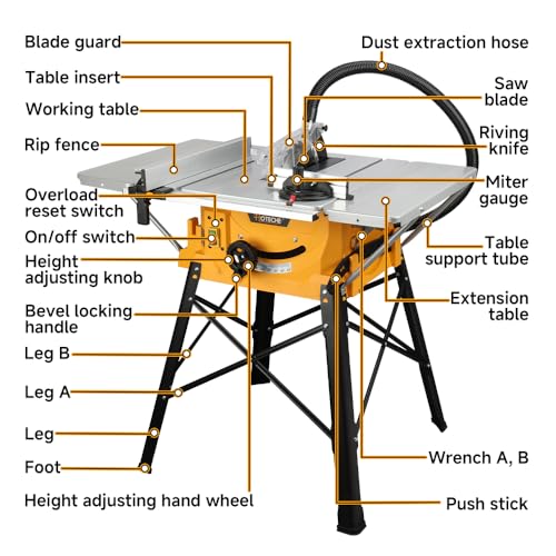 Hoteche 10-Inch Table Saw with Stand