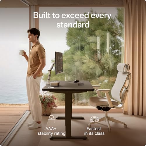 Image of Desktronic HomePro Standing Desk 48x24 - Made in Europe, Ergonomic Sit Stand Home Office Desk, Electric Height Adjustable, Dual Motor, USB & USB-C Charging, Wobble-Free, Touchscreen, 3 Memory Presets
