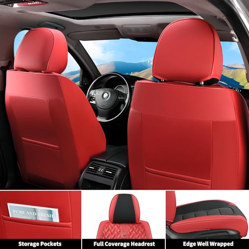 Image of FLORICH Car Seat Covers, Leather Seat Covers, Front Seat Covers 2PCS,Waterproof Car Seat Protector, Auto Driver Seat Covers Accessories Fit for Most SUV Trucks(Red&Black, Front Pair)