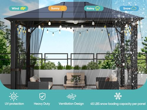 Sannwsg HARDMGAZHT1012 Heavy Duty Gazebo,Gazebo 10X12 Gazebos For Patios,Hardtop Garden Gazebo thumb #2