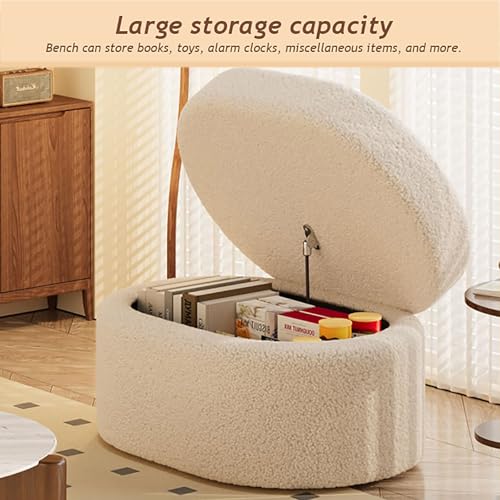 Table basse multifonction et repose-pieds blanc en bouclette - 5