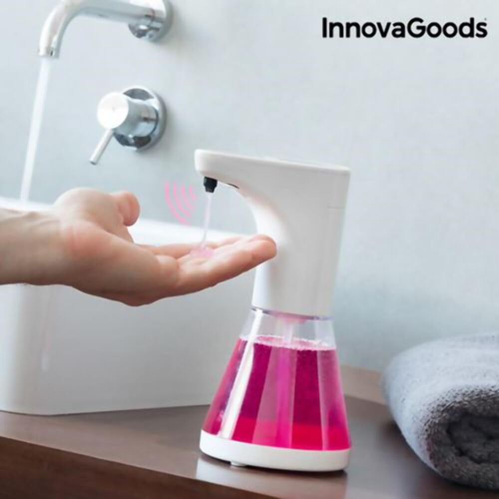 InnovaGoods - Automatischer Seifenspender mit Sensor, Modernes Design, 5 Intensitätsstufen, LED-Betriebsanzeige, Weiß, Einheitsgröße, Kunststoff