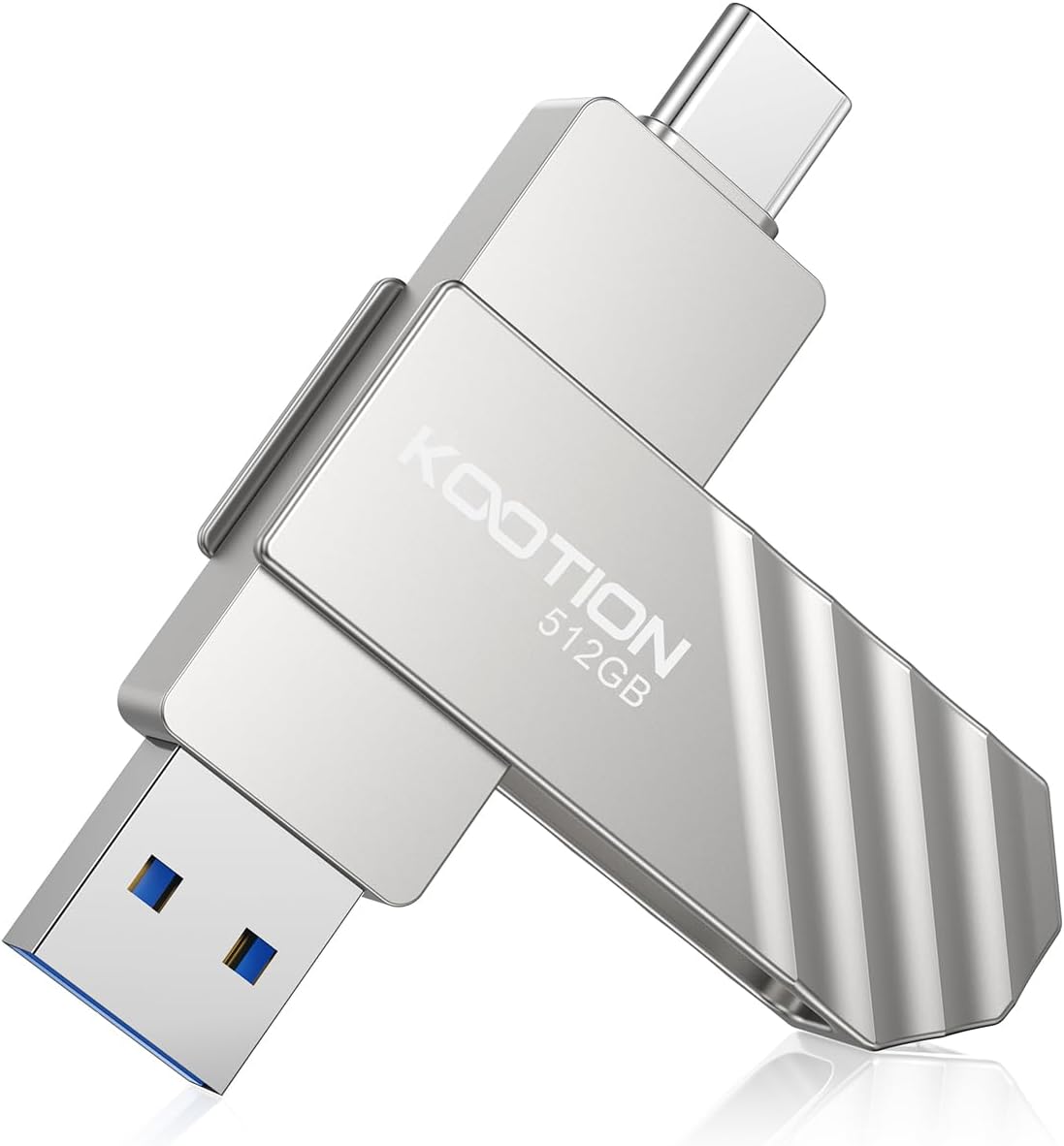 KOOTION USB C Flash Drive 512 GB Dual USB Drive Swivel Type C Flash Drive Up to 450MB/s USB 3.2 USB C Thumb Drive Portable Memory Stick with Keyring Hole Pen Drive, Silver