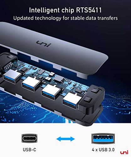 Uni Usb C To Usb Hub 4 Ports, Aluminum Usb Type C To Usb Adapter With 4 Usb 3.0 Ports, Thunderbolt 3 To Multiport Usb 3.0 Hub Adapter For Macbook Pro/Air 2020/2019, Ipad Pro, Dell, Chromebook And More #TOP3