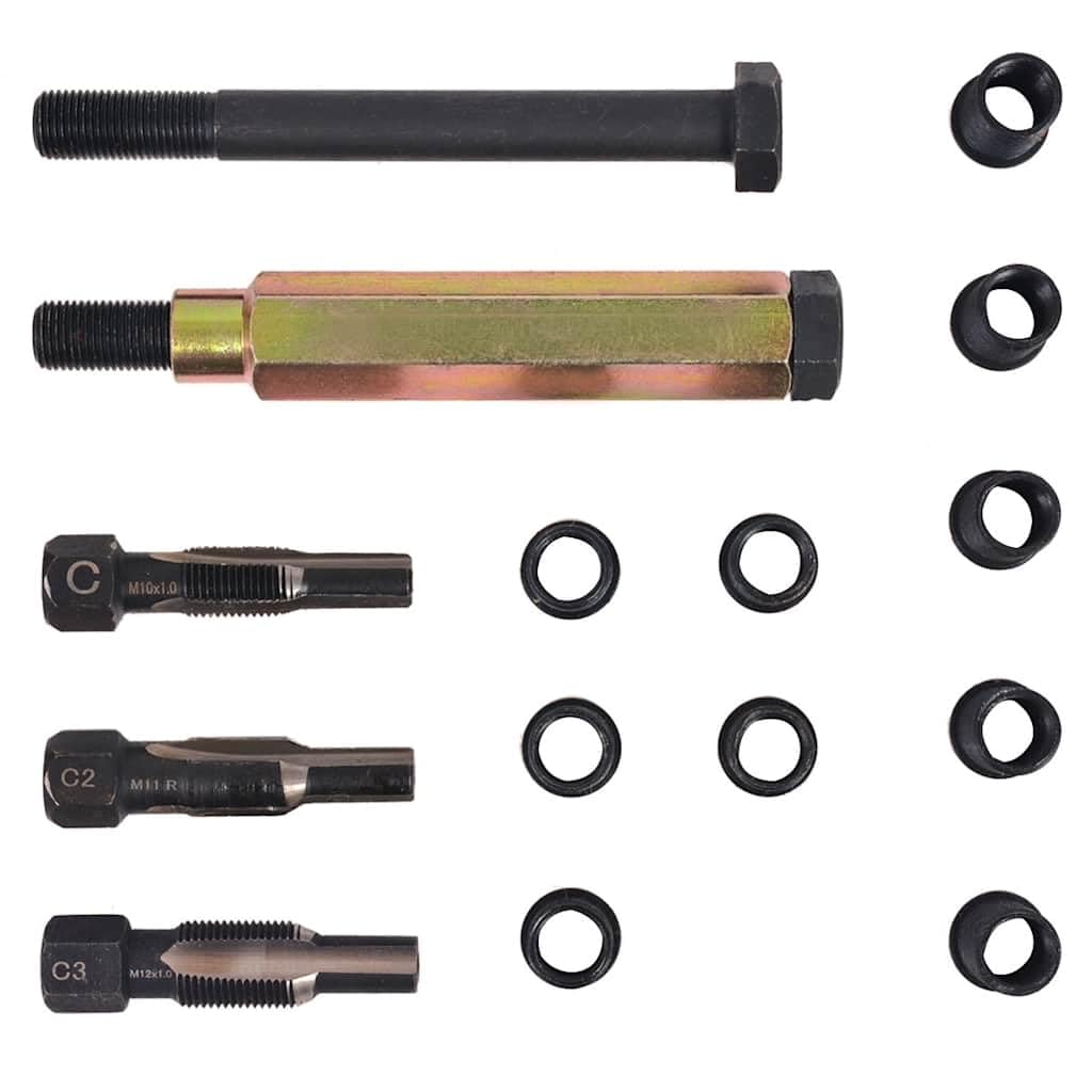 Kit de reparación de rosca de bujía incandescente, 15 piezas, M10 x 1,0 mm, acero al carbono, para taller, bricolaje, coche, garaje, reparación, montaje