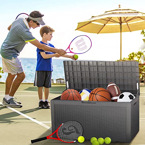 Dopinmin Outdoor Deck Box Waterproof Storage Box 100 Gallons Large Resin Storage Bench Organization Container For Patio Furniture Cushions, Pool Accessories,Toys And Garden Tools, Black #TOP1