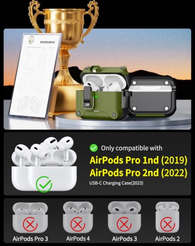 Image of Pohgelan for AirPods 2nd /1st Case with Safety Lock-Dark Green | Magnetic Automatic Lock with Cleaning Kit&Keychain,Compatible with Magsafe