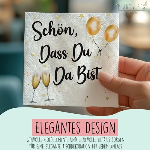 100 Stk Servietten Schön Dass Du Da Bist - Servietten Geburtstag Mann - Servietten mit Spruch 33 x 33 cm - 3 -Lagige Weich