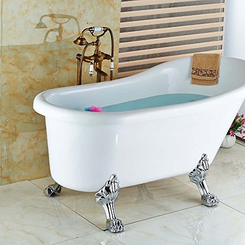 Robinet baignoire îlot rétro laiton mitigeur sur pied avec douchette blanche de salle de bain