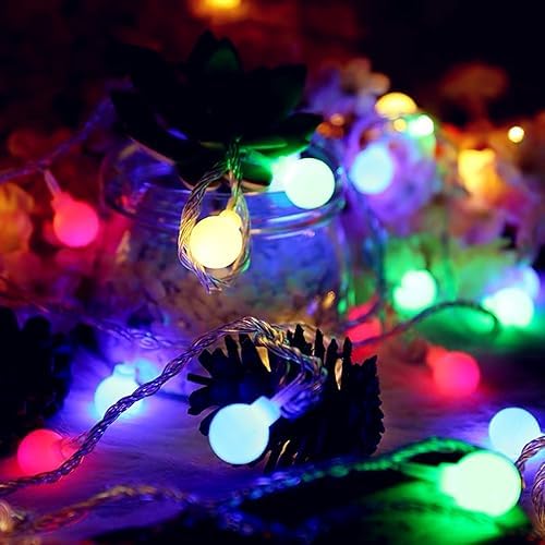 Lichterkette Bunt, Lichterkette Batterie, 5M 50 LED Partybeleuchtung Kugel Led Lichterkette Party Lichterketten Weihnachtenbeleuchtung für Außen Innen Garten zimmer Weihnachten Party Deko