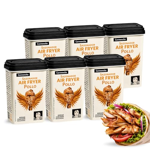 Sazonador Air Fryer Pollo Carmencita, Sazonador Kebap, Especias ideal para realzar el sabor del muslos, alitas, brochetas y tiras de pollo, Con Gluten, Contiene 6 unidades de 75 g