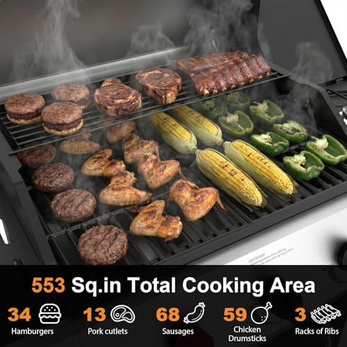 Image of 4 Burners Propane Gas Outdoor Grill 50000 BTU, 553 Sq.in, Side Burner, Porcelain-Enameled Grates, Stainless Steel Propane Grill Outdoor Cooking, Patio Garden Family Barbecues Party