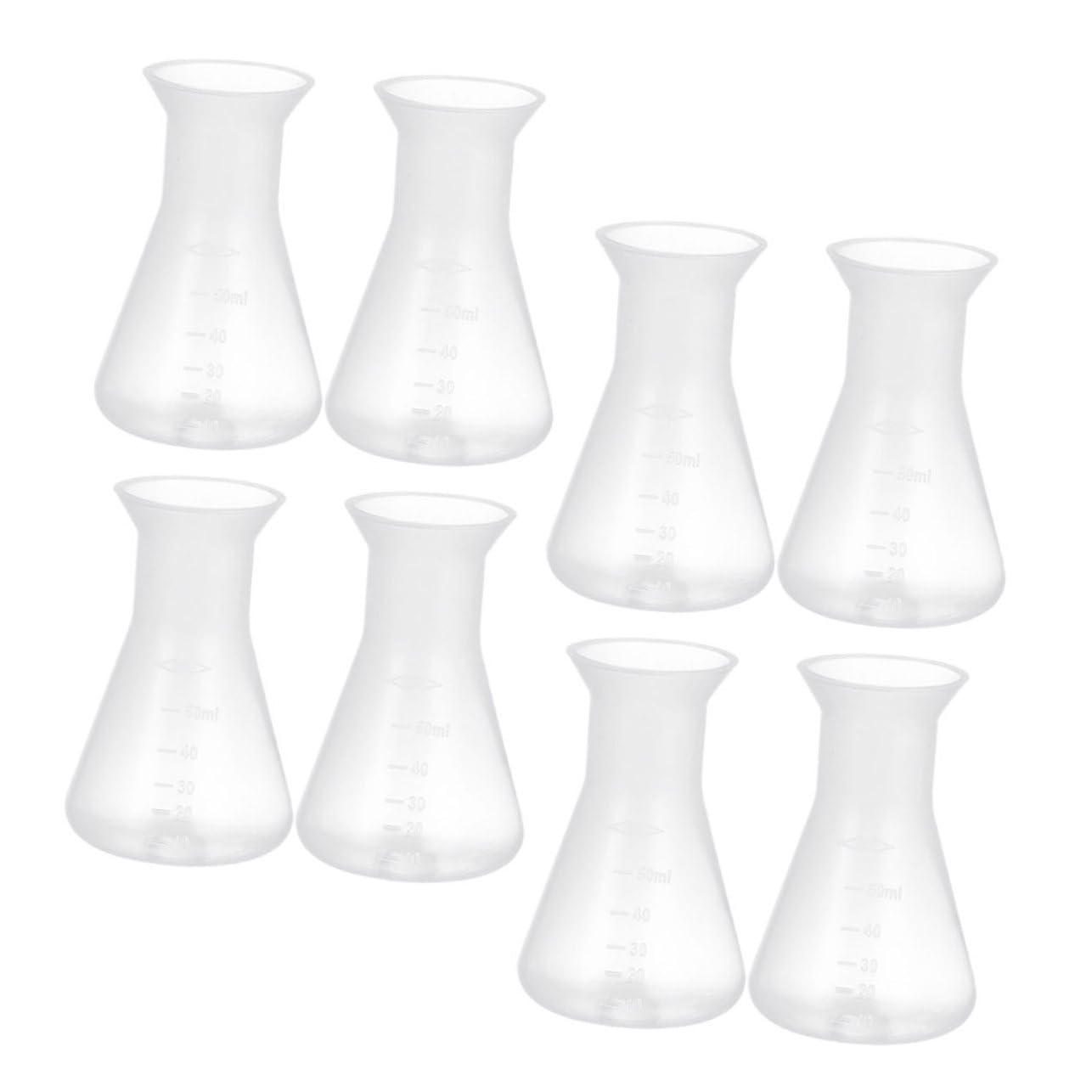 GARVALON 5sets Flask Plastic 50ml Conical Flask for Chemistry Laboratory Scientific Jar 8pcs*5