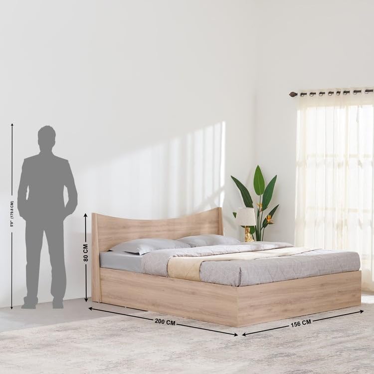 Image of Home Centre Helios Alton Queen Bed |Engineered Wood with Box Storage Queen Bed| (Oak) |1 Year Warranty