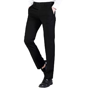 Maiyifu-GJ Mens Slim Fit Stretch Dress Pant Solid Color Skinny Comfort Suit Pant Business Wrinkle Resistant Casual Trousers