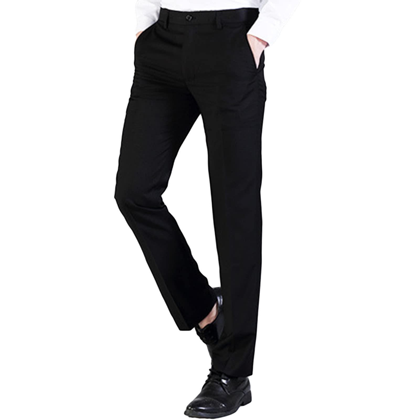 Maiyifu-GJ Mens Slim Fit Stretch Dress Pant Solid Color Skinny Comfort Suit Pant Business Wrinkle Resistant Casual Trousers