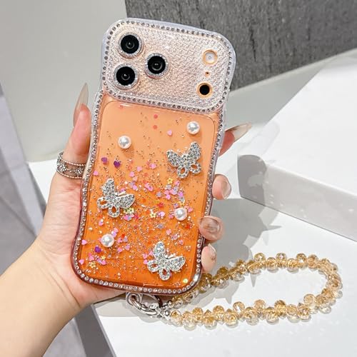 Coque iPhone 15 Pro Max paillettes strass dégradé antichoc avec miroir coeur et dragonne