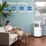10,000 BTU Portable Air Conditioner with Cooling Dehumidifier Fan, Cools Room up to 450 sq ft, 3-in-1 AC Unit with Remote & Touch, 2 Speeds, 24H Timer, LED Display, Includes Window Kit, White