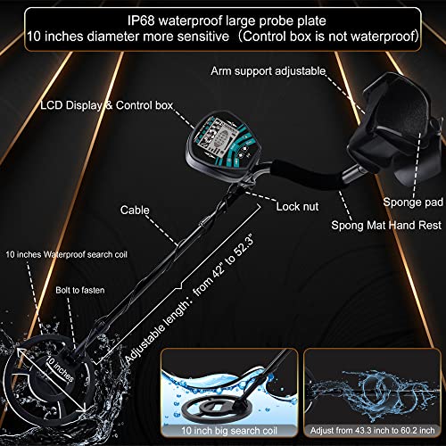 Kyltoor Metal Detector for Adults, 5 Modes to Choose, Metal Detector Waterproof Gold and Silver, Higher Accuracy, Bigger LCD Display, Strong Memory Mode, 10" Ip68 Coil, New Advanced Dsp Chip - Thumbnail 6