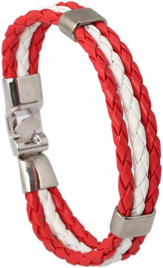 Caiyao Handwoven Flag Leather Bracelet Multicolor National Flag PU Leather Bracelet Wrap Bangle with Alloy Clasp for Women Men Wristband Jewelry