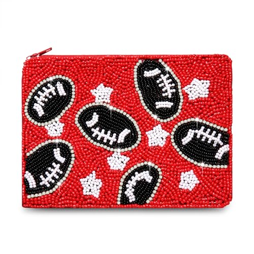 Game Day Coin Purse for Women Beaded Football Coin Pouch Small Sports Change Purse Wallet Game Day Party Favors