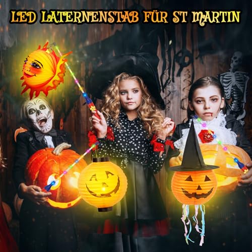 JSUEU Laternenstab Kinder,4er Laternenstab Elektrisch mit LED 50CM Kinderlampenstäbe Laternenstab Laternenlicht für Laterne Kinder St Martin Kinderpartys Kostümpartys Zauberstäbe Halloween Dekoration – Bild 5