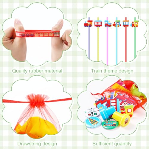 Capoda DI-696587-K 146 Pcs Train Party Favors Train Birthday Party Supplies Train Cars Wristbands Organza Bags Straws Noisemakers Button Pins Stampers Stickers Balloons thumb #2