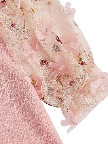 WDIRARA Girl's Contrast Polka Dots Mesh Puff Sleeve Round Neck Bodycon Casual Dress4